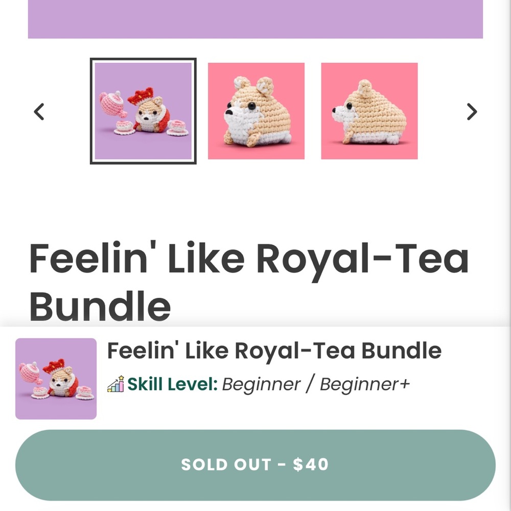 Woobles corgi Feelin like royal tea crochet kit - Picture 2 of 3